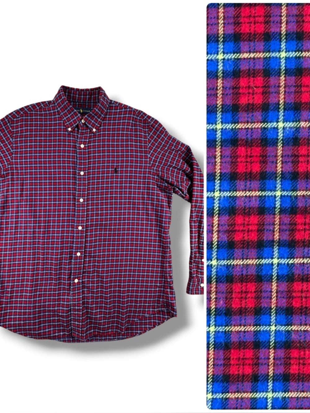 Ralph Lauren Men's Plaid Button-Down Shirt 100% Cotton Size Large Red Blue